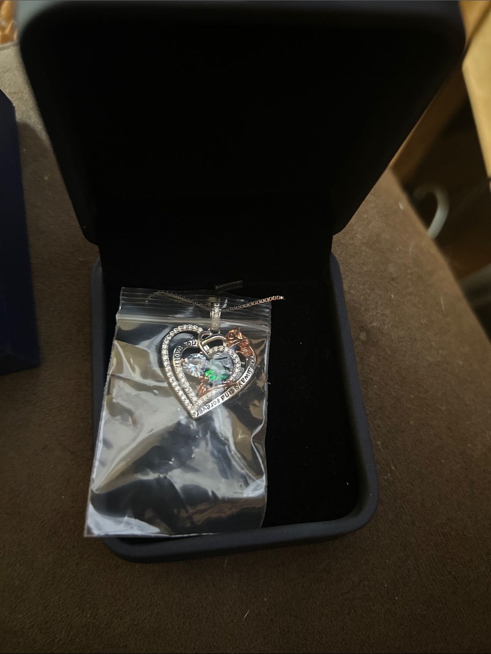 Heart-Shaped Crystal Pendant Necklace in Silver and Rose Gold